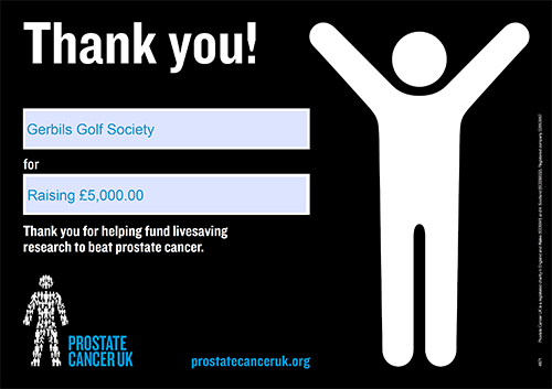 Prostate Cancer UK - Gerbils Golf Society Fundraising Certificate 2023
