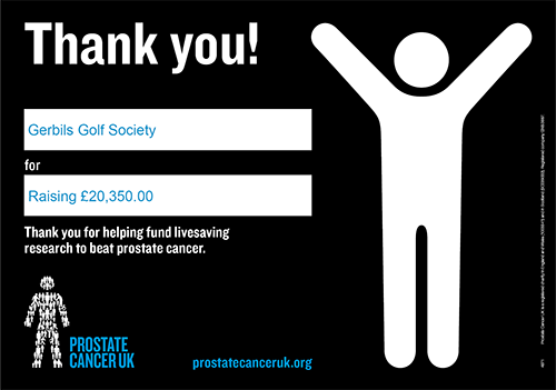 Prostate Cancer UK - Gerbils Golf Society Fundraising Certificate 2023